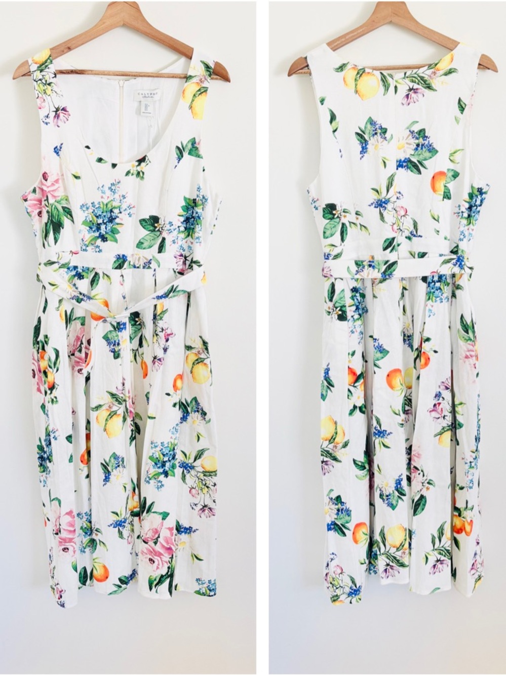 NWT Calypso St. Barth Belted Sleeveless Midi Dress in Floral Lemon Print